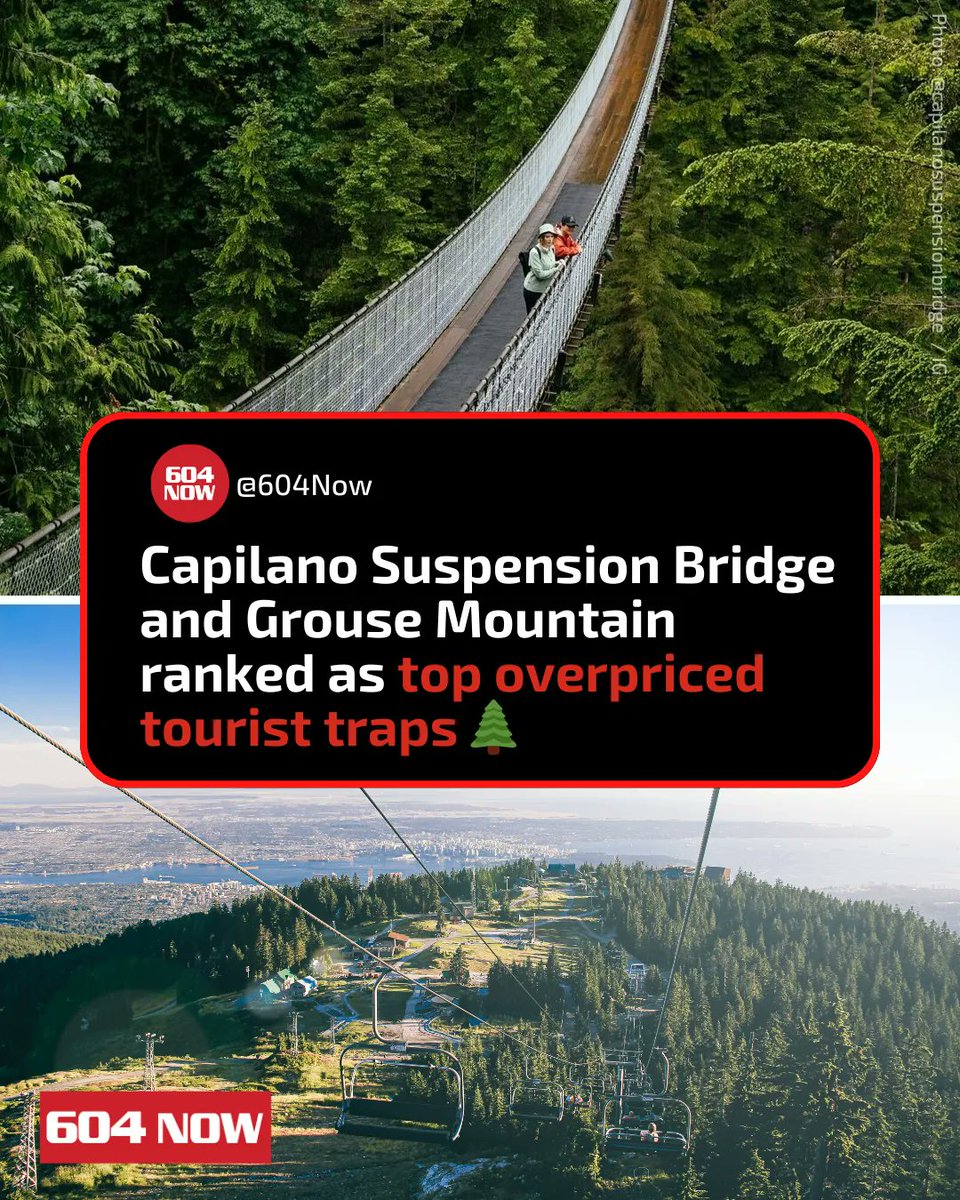 604Now's tweet photo. Thoughts? 🤔

According to Google reviews, North #Vancouver's Capilano Suspension Bridge claimed the 8th spot and Grouse Mountain the 29th among the globe's priciest attractions. 🌉💸 https://t.co/LI8RVBetAg