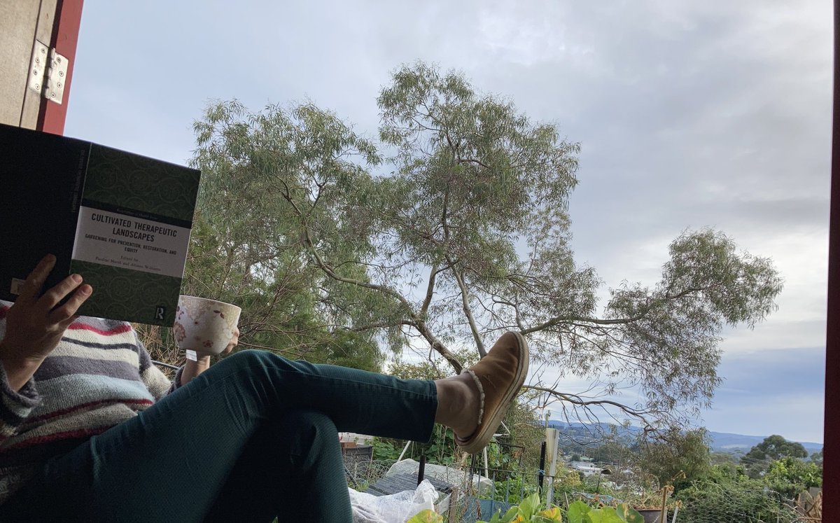 Garden office and great read combo ⁦<a href="/YottiKingsley/">Dr Yotti Kingsley @yottikingsley.bsky.social</a>⁩