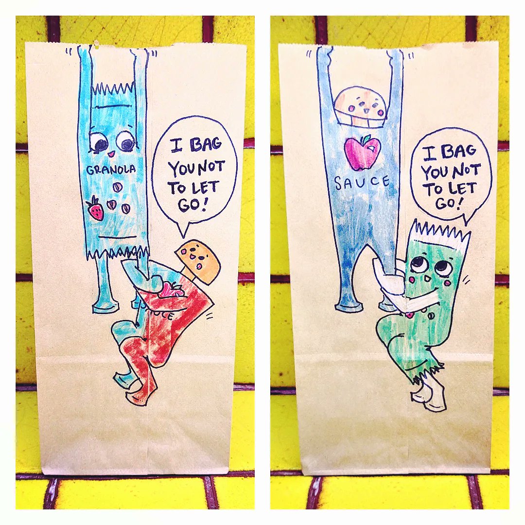 allison_rozo's tweet photo. I BAG YOU NOT TO LET GO!
(Drawings by me + colors by my kiddos โจ)
#bagtoschool #womanwhodraw #illustration #recyclableart #writer #kidlitauthors #kidlitwriter #positivity #schooliscool #funny #humor #morningroutine https://t.co/vTyWg6WNpB