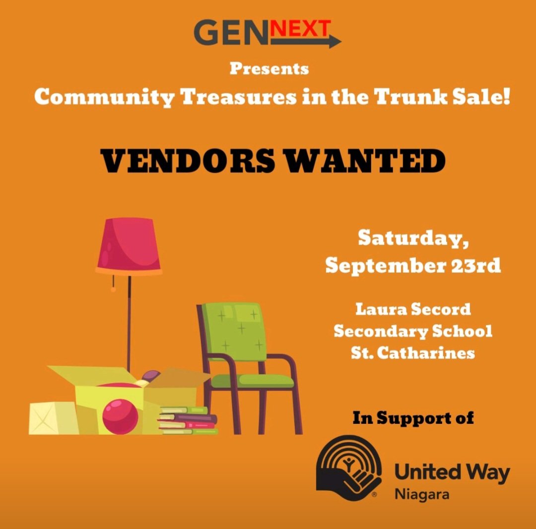 Mike Britton (@mikebrittonstc) on Twitter photo The <a href="/UWNiagara/">United Way Niagara</a> 's <a href="/gennextNiagara/">GenNext Niagara</a> is running a "Trunk Sale" in the <a href="/SecordPatriots/">Laura Secord</a> parking lot.
We are still looking for vendors and you can register here:
trunksale.eventbrite.ca
Or just come by on September 23rd between 10AM and to 2PM to see what treasures our community has. The <a href="/UWNiagara/">United Way Niagara</a> 's <a href="/gennextNiagara/">GenNext Niagara</a> is running a "Trunk Sale" in the <a href="/SecordPatriots/">Laura Secord</a> parking lot.
We are still looking for vendors and you can register here:
trunksale.eventbrite.ca
Or just come by on September 23rd between 10AM and to 2PM to see what treasures our community has.