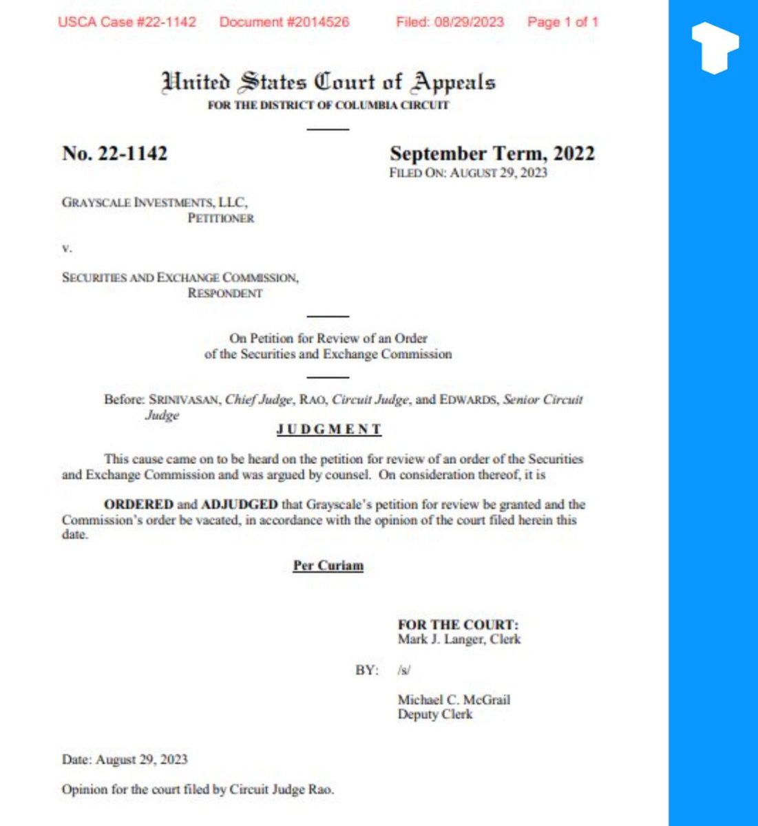 Grayscale has won its lawsuit against the SEC.#Taurus