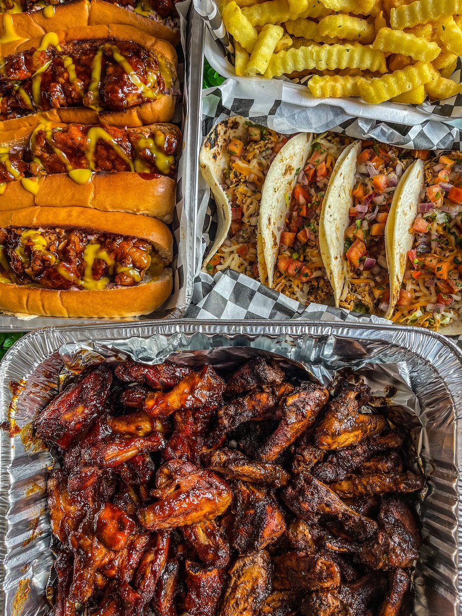POV: you love food featuring Honey bbq bird dawgs, chicken tacos, fries, bbq and jerk wings 😮‍💨 Place your weekend orders over on IG @weekend_wings or WhatsApp wa.me/18682729501