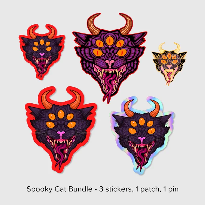 For Halloween this year I'm doing a line of merch based on this design! There's a limited edition pin, a patch, and stickers, all available for pre-order now. They can be purchased as a discounted bundle or separately! 