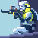 TubeGolem's tweet photo. My browser crashed at the beginning of the @Bungie networking meeting, and I couldn't get back in. It sucked, but I used the time to do some #marathon #pixelart https://t.co/ruKHoSta6w
