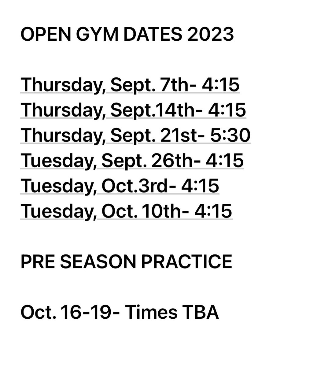 College coaches:

Open gym/workout schedule for the fall. Hope to see many of you again this year. We have a great group of potential college players! Contact us for more info!