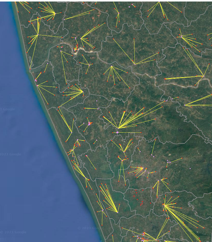 Declan_M_Butler's tweet photo. @spatialthoughts py solution: get utm with gpd .estimate_utm_crs, +rproj; sjoin on schools &amp; cols to adms; then attr join on 'shapeName'; next groupby to access/compute on indiv adms. Then 'geopandas.sjoin_nearest' to get closest intradistrict colleges. Not succinct. Fun to get it to work. https://t.co/kaTbZH1vzl