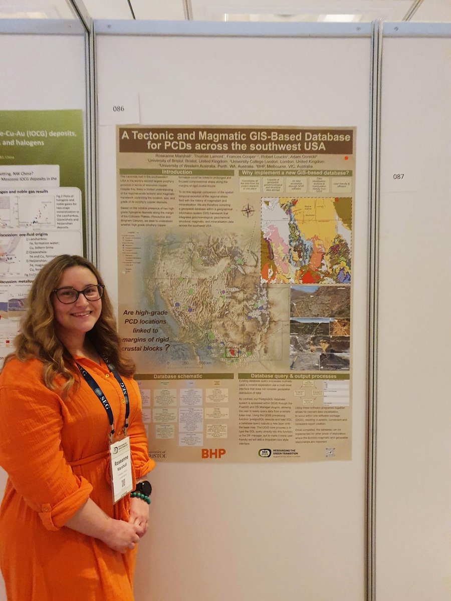 Had a great time at #SEG2023 presenting a poster on the GIS database work I am undertaking for the 'Squeeze & Trigger' team. Check out their fantastic work on PCDs! Thanks for being such a wonderful and supportive group! @geo_frances @LamontsterTN1 (+ others). @UoBEarthScience