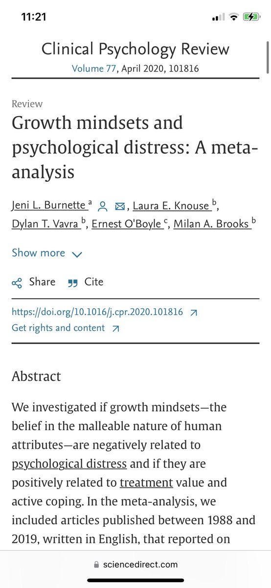 Did you know? Growth mindset (believing you &amp; others can change, having hope; opposite of fixed mindset or defeatist beliefs) is connected to ↓ distress, better overall well-being &amp; part of mental health hygiene. 

Here’s the really good news: we are in charge of our beliefs!