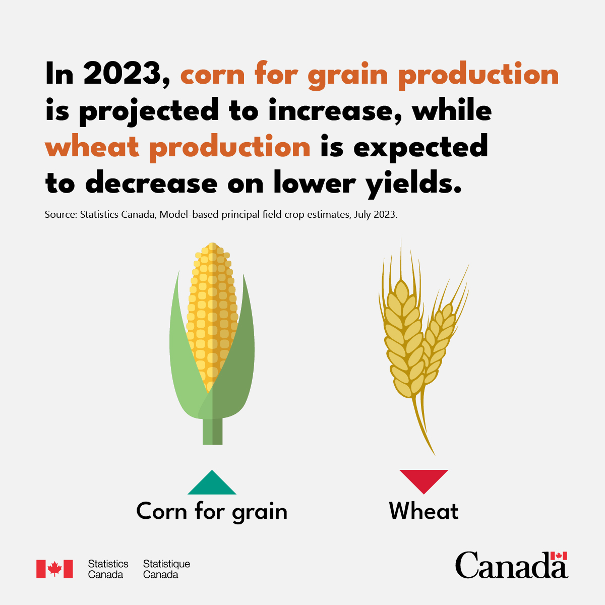 StatCan_eng's tweet photo. #DYK? Preliminary production estimates for field crops are developed using model-based data. This way, we can get closer to our goal of collecting data with zero contact with farmers (#AgZero).
🌾 🚜 Estimates for July 2023: https://t.co/o0vBVnjeMl. https://t.co/7mWvaVNrBN