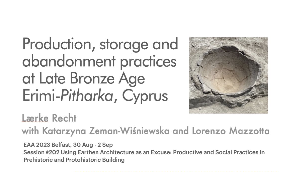 Production, storage and abandonment practices and Late Bronze Age Erimi-Pitharka🏺🇨🇾

<a href="/tspiritedhorse/">Lærke Recht</a> et al. will give a talk at the EAA Conference in Belfast!

#erimipitharka #cyprus #eaa