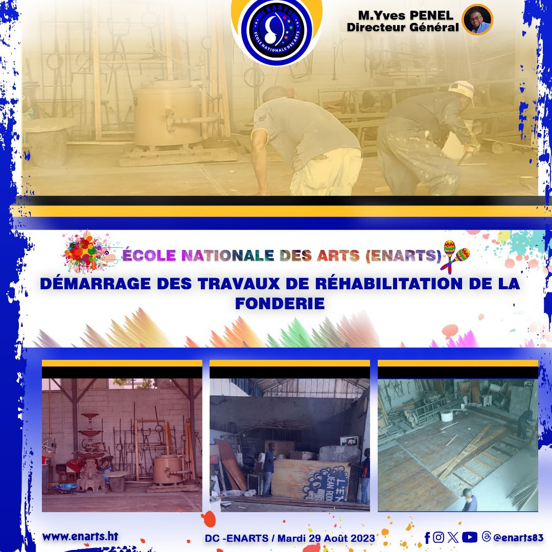 ENARTS83's tweet photo. Démarrage des travaux de réhabilitation de la fonderie 

#enarts 
 
#enartshaiti 

#art 

#Haiti https://t.co/38fpe7Qdto