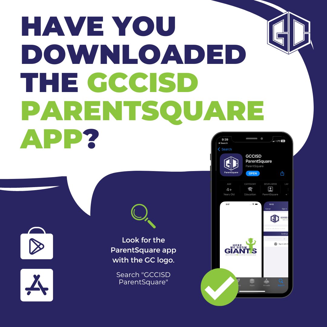 Have you downloaded the GCCISD ParentSquare app yet? Search "GCCISD ParentSquare" on the Apple Store or Play Store and download it today! 📱 Learn more at gccisd.net/page/ParentSqu… #gcGIANTS #WeArePublicEducation #WeAreWelcoming