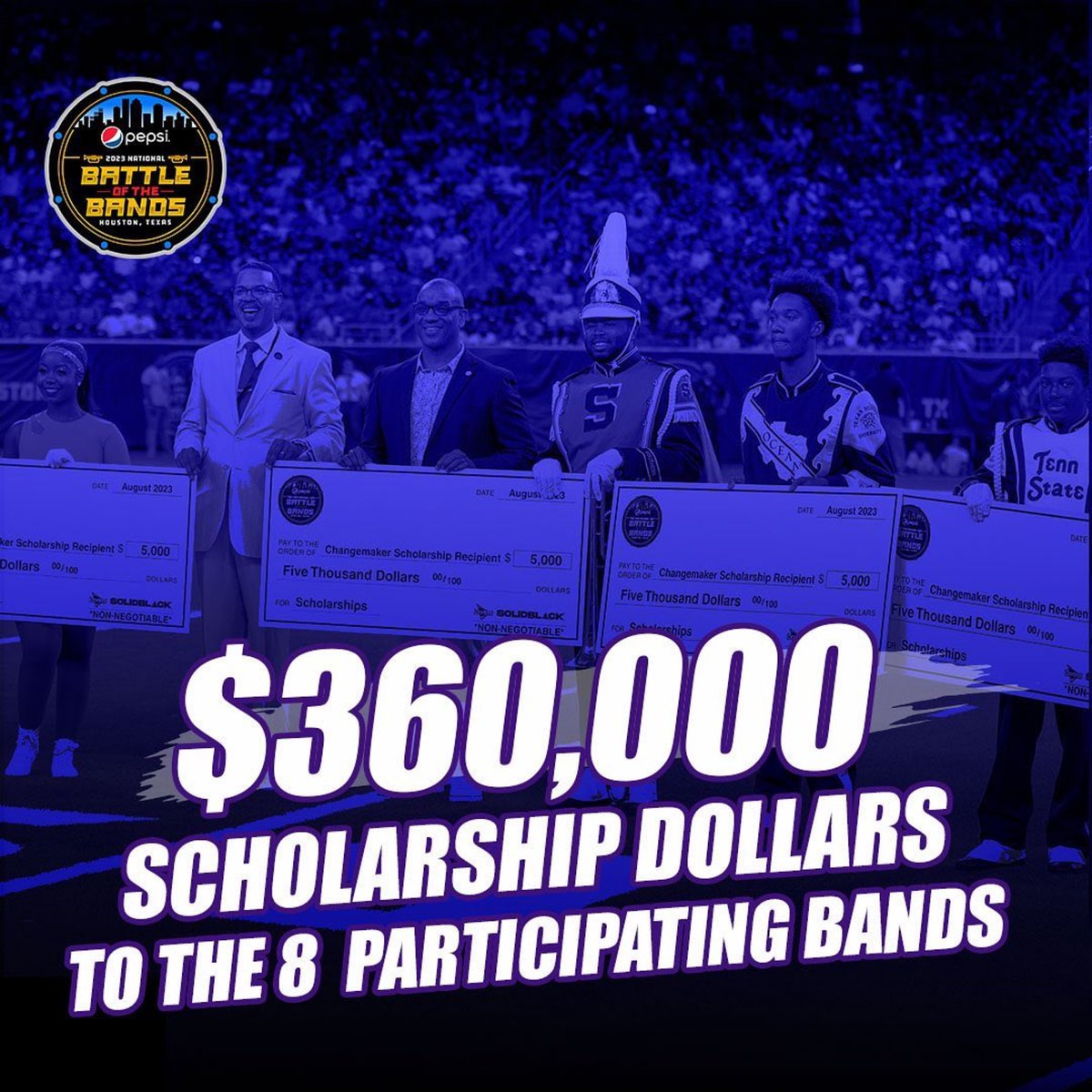 NationalBOTB's tweet photo. 2023 By The Numbers: The 2023 Pepsi #NBOTB continues to create an impact through our mission of enhancing the exposure of HBCUs, their marching bands, and their roles in educating aspiring musicians and developing future leaders. #hbcubands #HBCUMade #hbcustrong #NBOTBcares https://t.co/6dOQVdVvFl