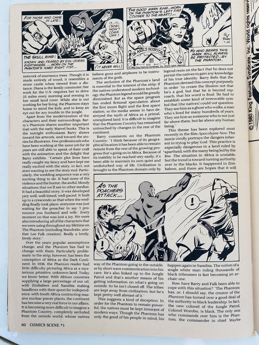 KeeneJarret's tweet image. This is a Sy Barry fan account. “Me and My Phantom,” by Jeff Strell, Comics Scene issue 1 (1981). SB: “So long as the quality maintains itself, I really feel that adventure strips will come back.” #thephantom #sybarry #leefalk #comicstrips