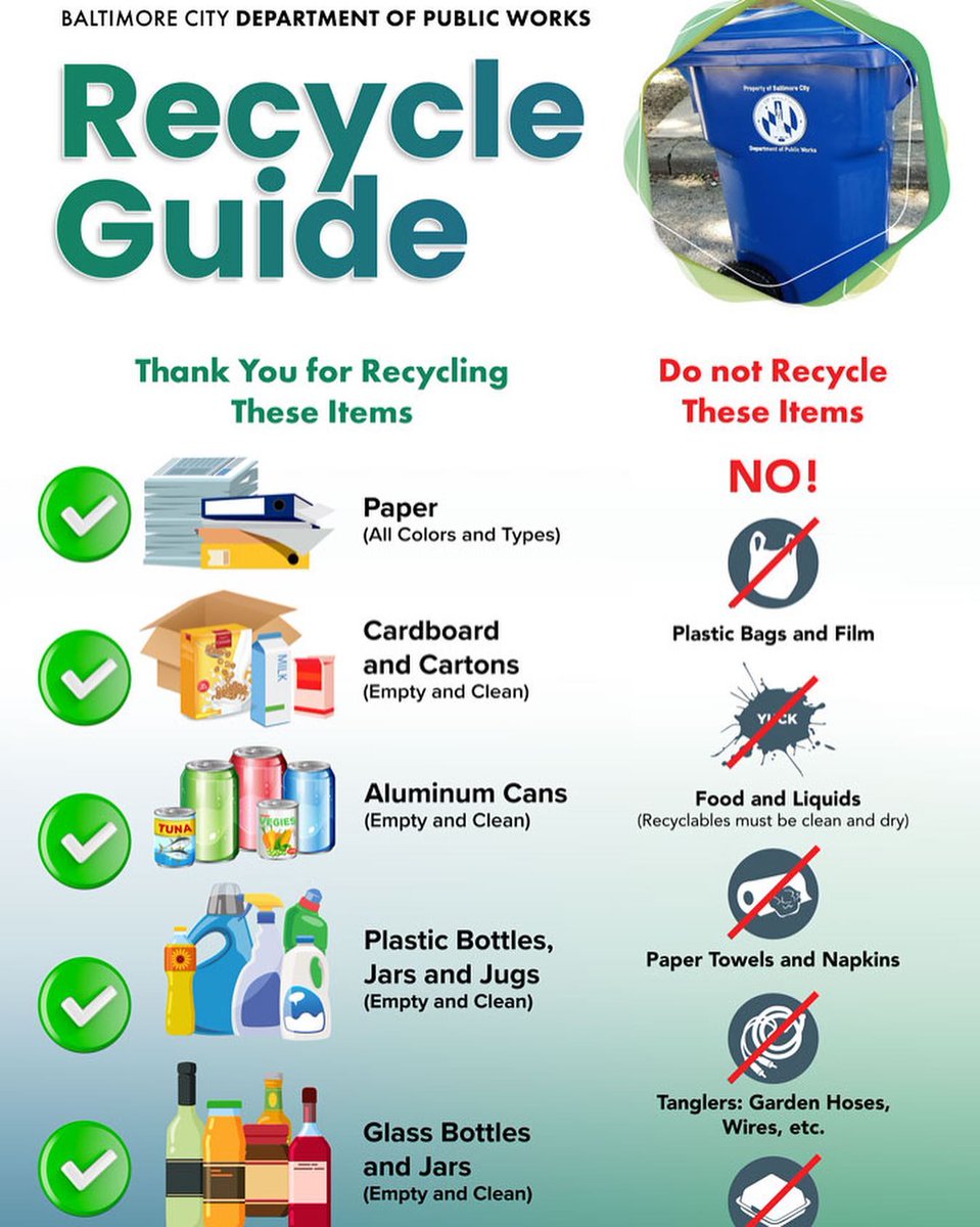 BaltimoreDPW's tweet image. Hey, NW/NE #Baltimore neighbors! It&apos;s Week A of Bi-weekly Recycling. Check out our Recycle Guide to #KnowWhattothrow in your blue cart.
