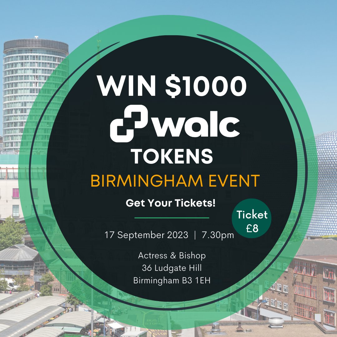 🔊 Calling all crypto and blockchain enthusiasts near Birmingham - join us on September 17th at 7:30pm for our exclusive community event!

Space is limited so get your tickets now! 🎟️
eventbrite.co.uk/e/walc-cryptos…

#walc #eventbrite #birminghamevents #crypto #bitcoin #cryptocurrency