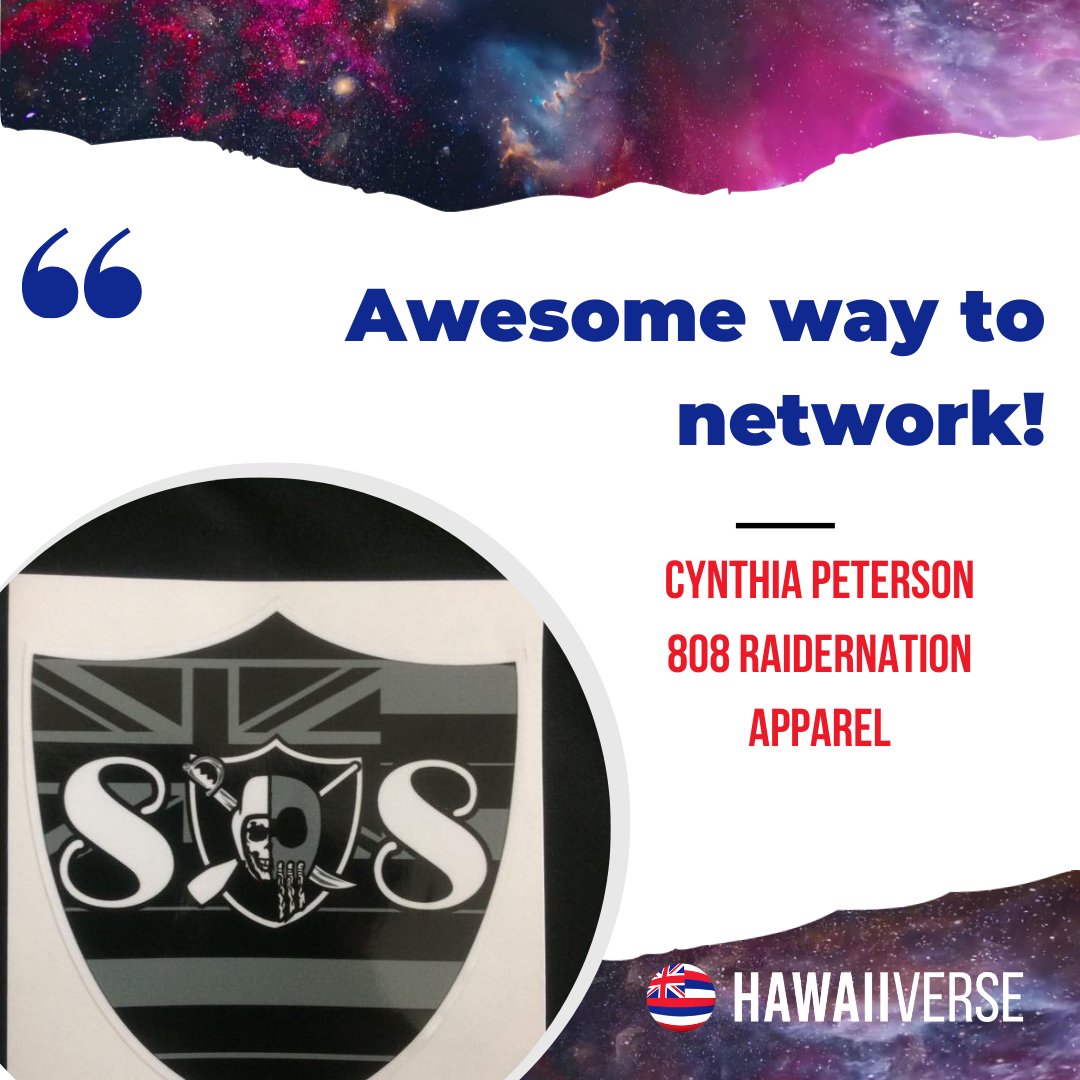 'Awesome way to network.' - Cynthia Peterson, 808 Raidernation Apparel

❤️ Mahalo for the review ❤️

#hawaiiverse #mahalonuiloa #supportlocalhi #supportlocalhawaii #productreview #review #madeinhawaii #hawaii #hawaiilife #bevocalsupportlocal #supportlocalbusiness #shoplocal