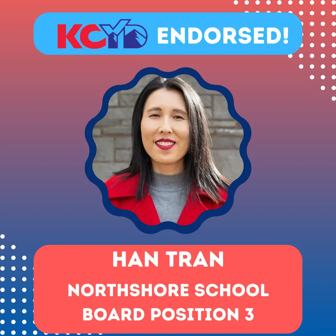 KingCountyYDs's tweet image. Young Democrats need someone like Han Tran in the Northshore School Board! We proudly endorse her and encourage you to support her campaign!