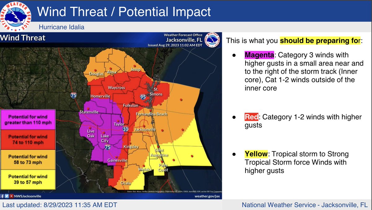 AlachuaSheriff's tweet photo. IMPORTANT ALERT: TWO-THIRDS OF ALACHUA COUNTY HAS THE POTENTIAL FOR 110 MPH WINDS. Everyone stay safe and stay off the roadways. We will have trees down, powerlines down and debris. https://t.co/WbEfdn6FFi