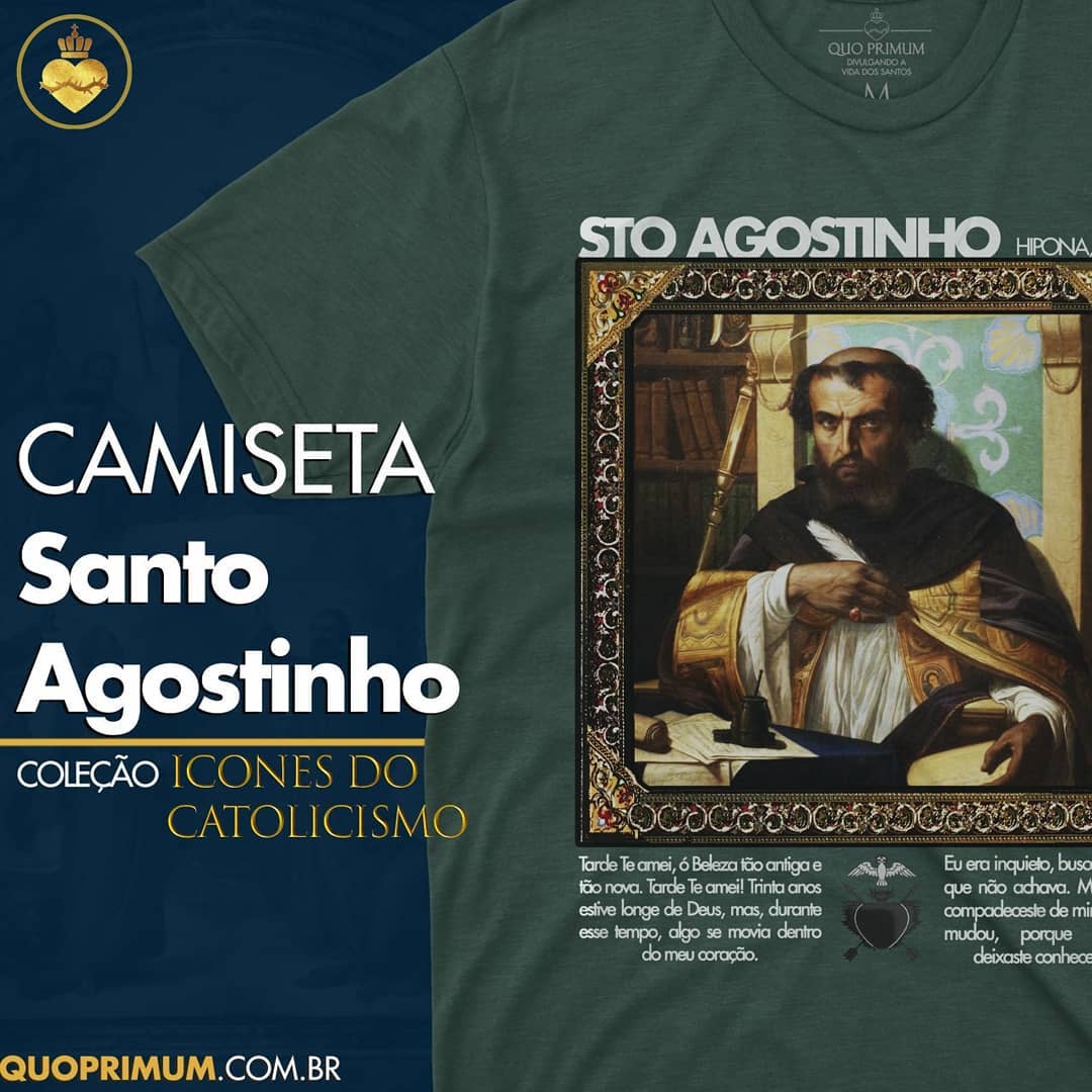 quo_primum's tweet photo. Com a festa de ontem, a camiseta de hoje só podia ser em homenagem a Santo Agostinho! 😍

A camiseta com a estampa de um dos santos mais populares da Igreja Católica só poderia estar na coleção Ícones do Catolicismo! 

Adquira a sua em https://t.co/Ka1EUrH0JY agora! https://t.co/VaUZE3xPXB