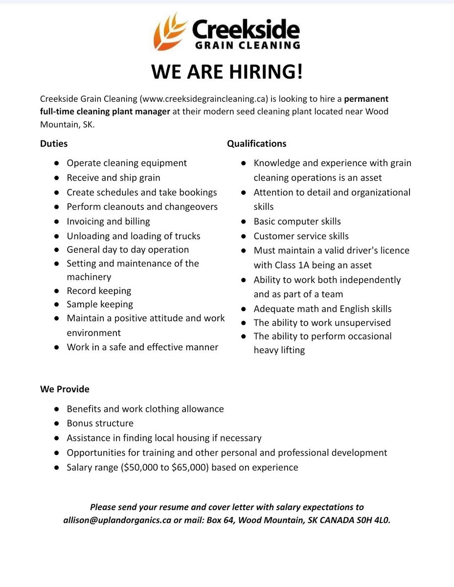 Our cleaning plant is looking for a new manager. Here's a great opportunity for someone looking to get into the industry.
