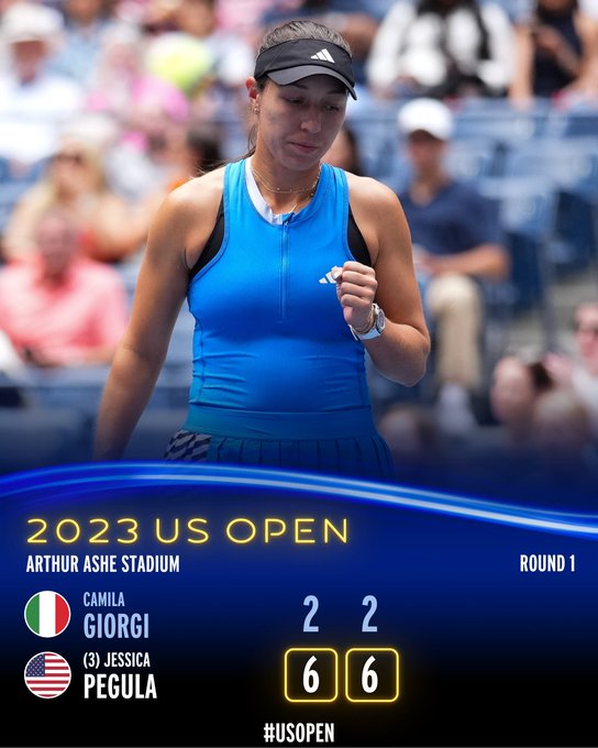Graphic: Jessica Pegula beats Camila Giorgi 6-2, 6-2 in Round 1. 