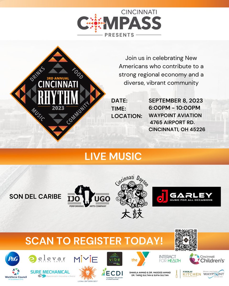 Come see, hear, and feel the vibrancy of the region. Enjoy West African drum/dance, salsa, Taiko drums, and sounds from DJ Garley. Thankful to partner with creative community members to offer you sounds that inspire dance and connection. Register here: eventbrite.com/e/cincinnati-c…