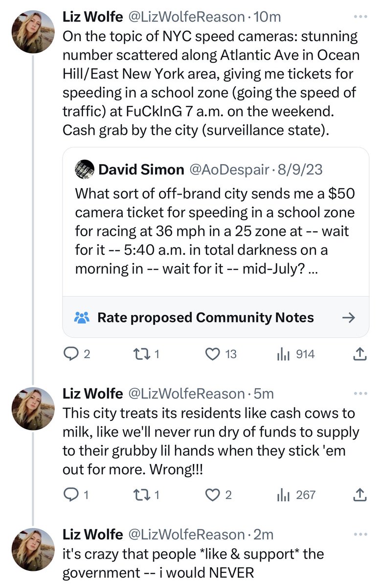 I also hate it when the government uses speeding cameras as a cash grab, so I try to stick it to the man by not driving too fast.