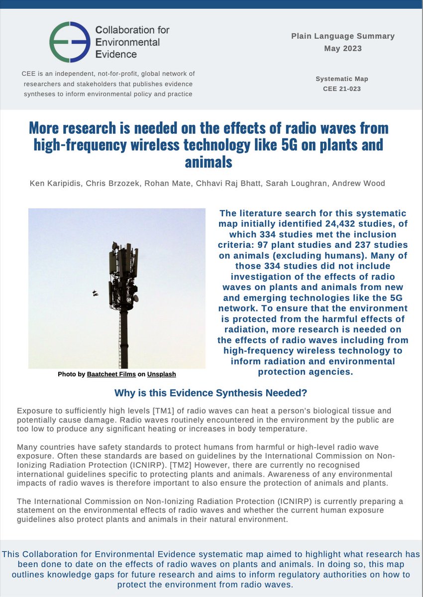 EnvEvidence's tweet photo. Check out this #PlainLanguageSummary for a #SystematicMap which looked at the impacts of radio waves on organisms! @ARPANSANews 1/2 https://t.co/itFTROYpjJ