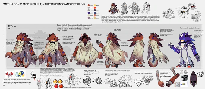 Continuing the Scrapnik Island train, it's time to post concept art!As featured in the trade book, here's the full turnaround sheets for Mecha Sonic MK2, along with a sheet I made to explore his actions and expressions! 