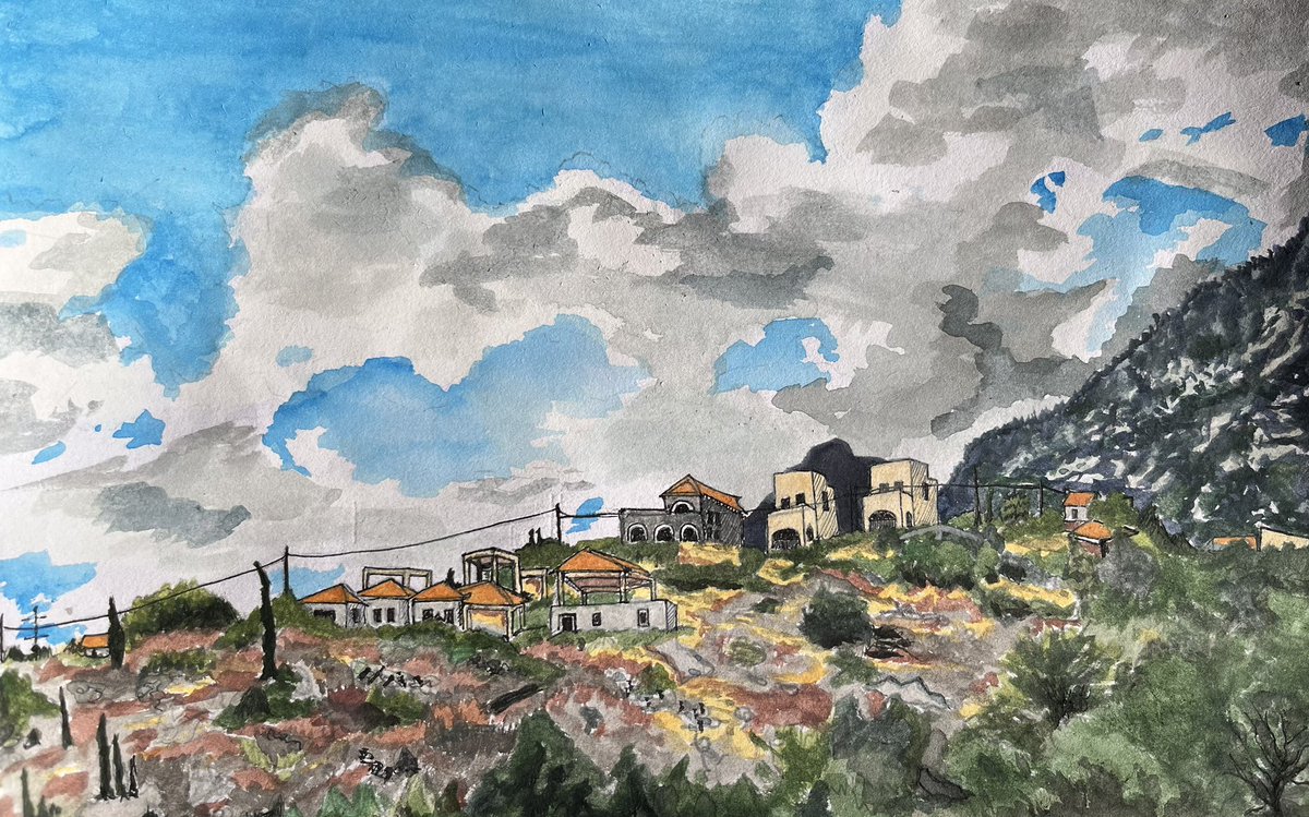 AlexanderRDrew's tweet photo. Peloponnese hills. Watercolour. https://t.co/LdiMQSBTUH