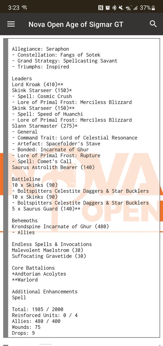 NOVAs right around the corner and I absolutely can't wait. Game is a bit of a clown fiesta right now so I brought my narrative list. 

Real talk tho, more drinks or miscasts by the end of the weekend??