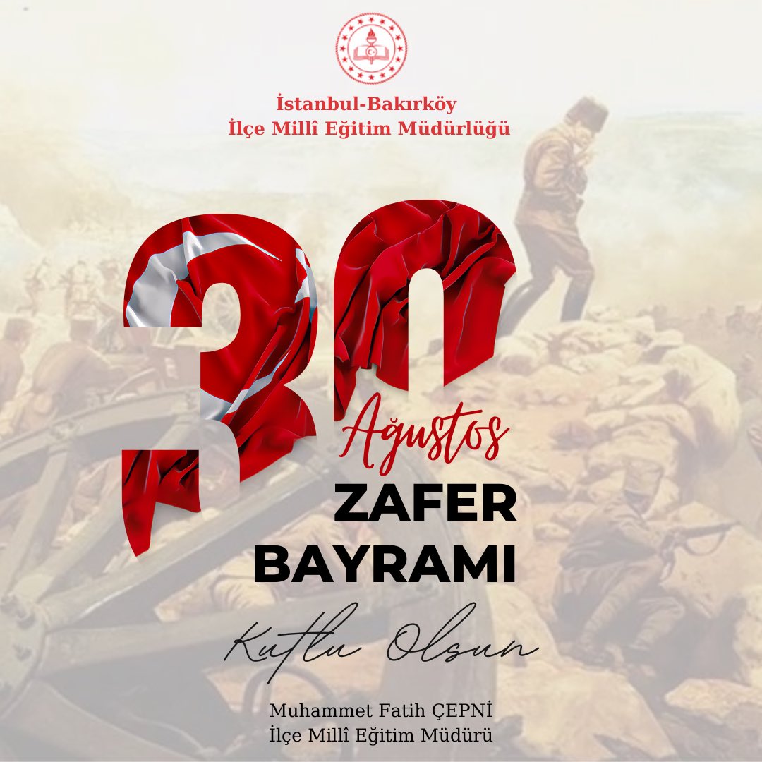 Bakırköy İlçe Millî Eğitim Müdürlüğü (@bakirkoymem) on Twitter photo 🇹🇷 İlçe Millî Eğitim Müdürümüz Sn. Muhammet Fatih Çepni #30Ağustos Zafer Bayramı münasebetiyle bir mesaj yayımladı.
🔗 bakirkoy.meb.gov.tr/www/30-agustos…
#ZaferBayramı
<a href="/Yusuf__Tekin/">Yusuf Tekin</a> <a href="/MucahitYentur/">Murat Mücahit Yentür</a> <a href="/cepni6144/">M.Fatih Çepni</a> 🇹🇷 İlçe Millî Eğitim Müdürümüz Sn. Muhammet Fatih Çepni #30Ağustos Zafer Bayramı münasebetiyle bir mesaj yayımladı.
🔗 bakirkoy.meb.gov.tr/www/30-agustos…
#ZaferBayramı
<a href="/Yusuf__Tekin/">Yusuf Tekin</a> <a href="/MucahitYentur/">Murat Mücahit Yentür</a> <a href="/cepni6144/">M.Fatih Çepni</a>