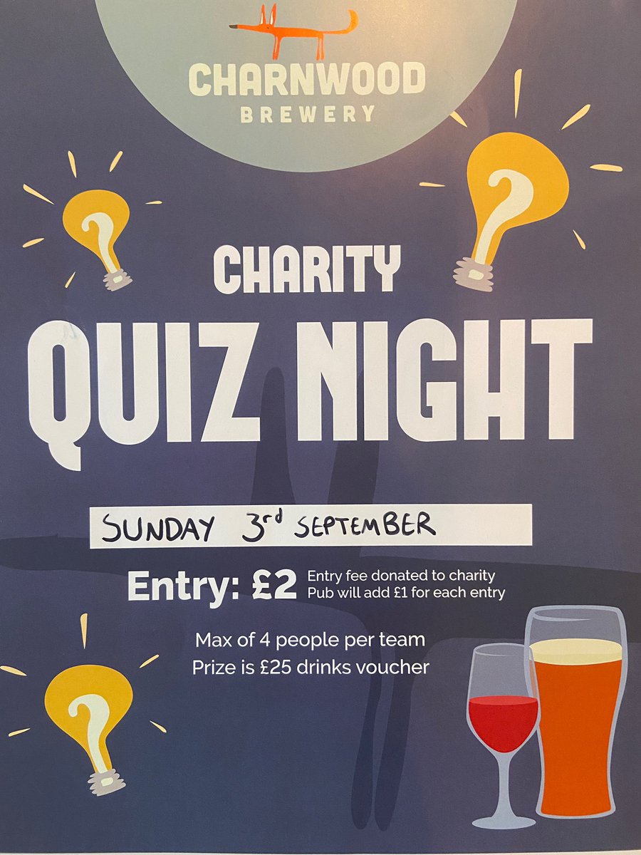We have our <a href="/thesorrelfox/">The Sorrel Fox</a> charity quiz this Sunday the 3rd September! Starts at 6pm
