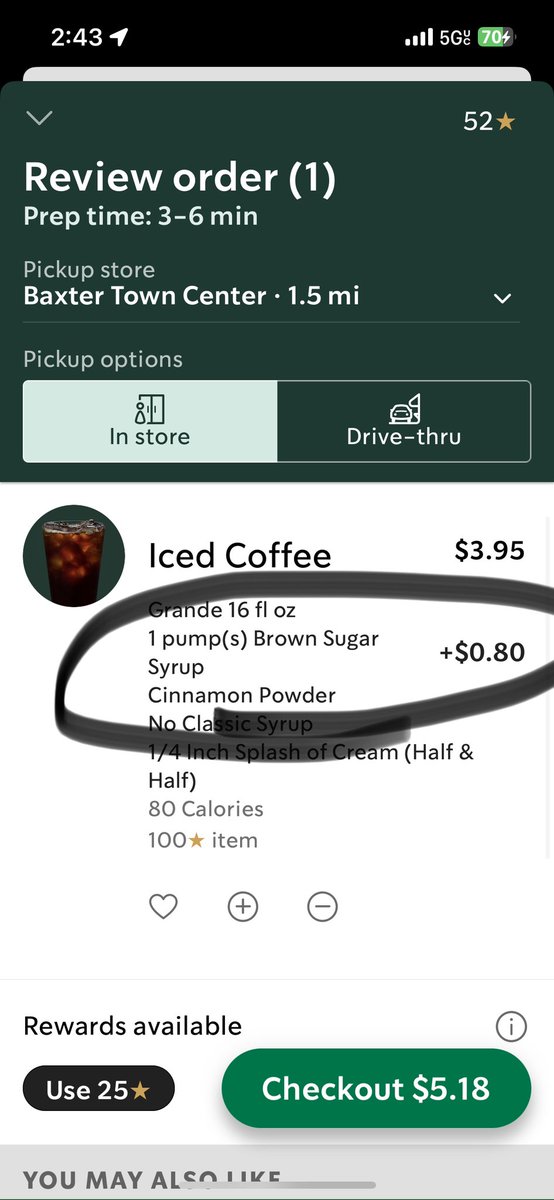DarrylP1624's tweet photo. @Starbucks @Starbucks how come I went to order my usual iced coffee today. I swapped out the classic for a different flavor and all of a sudden it wants to charge me $.80? I even tried changing clasic from four pumps to one and it wanted to charge me. Somethings not right! Please fix! https://t.co/iI4Fe6oUYW