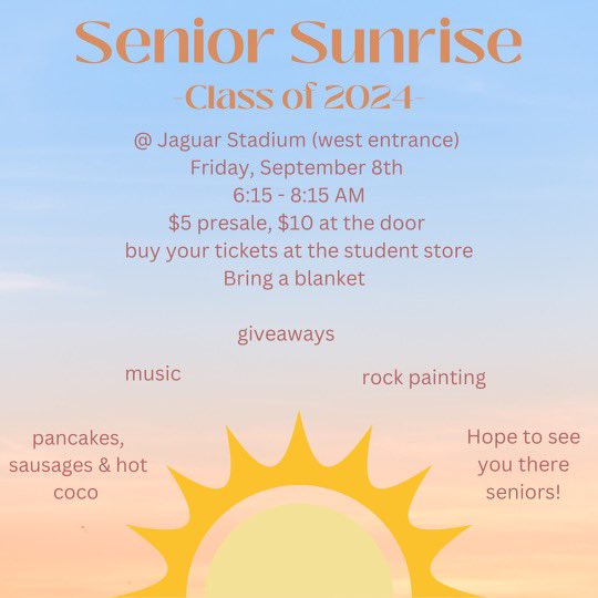 Buy your tickets now Class of 2024! #jagpride ❤️🌅