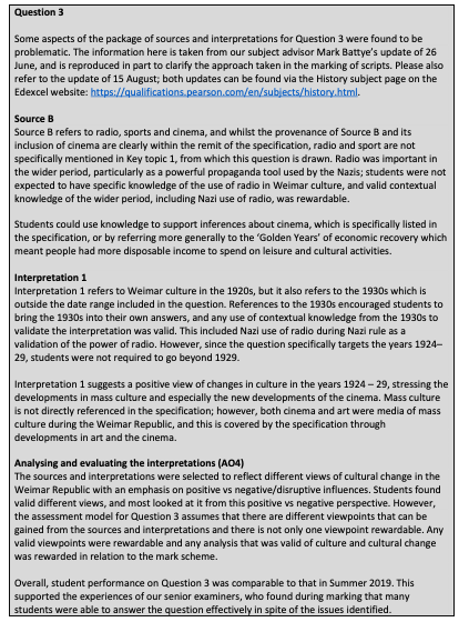 MrThorntonTeach's tweet photo. Reading the Edexcel Weimar &amp; Germany examiners report. This section acknowledging the 'problematic' parts of the Question 3 (36/52 marks) 

Begs belief https://t.co/aEspoO26Ci