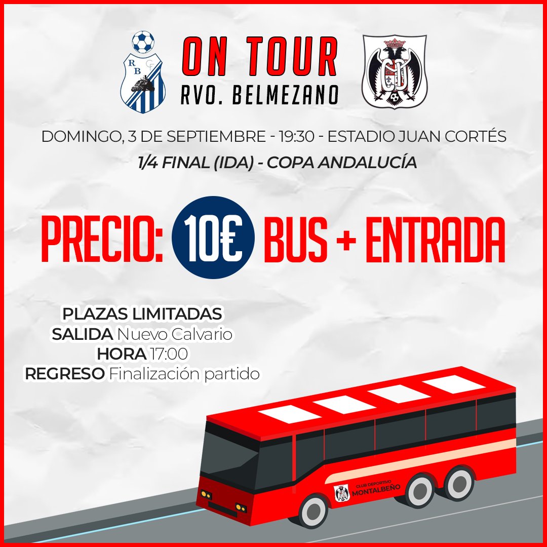 𝐕𝐄𝐍 𝐂𝐎𝐍 𝐍𝐎𝐒𝐎𝐓𝐑𝐎𝐒|  

Primer partido oficial de la temporada. 
🆚 <a href="/rvobelmezano/">Recreativo Belmezano</a>  
📆 Domingo 3 de Septiembre 
🧭 19:30  

Si quieres venir con nosotros podrás reservar tu plaza desde mañana mismo en Bar Nuevo Boro. @bar_nuevoboro  

 #vamosrojos