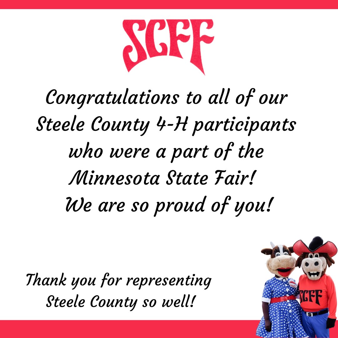 Thank you to all of the Steele County 4H members who represented our county so well during this year's Minnesota State Fair!