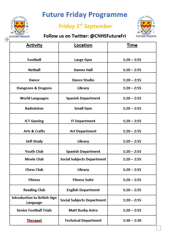 Cardinal Newman Future Fridays tweet media