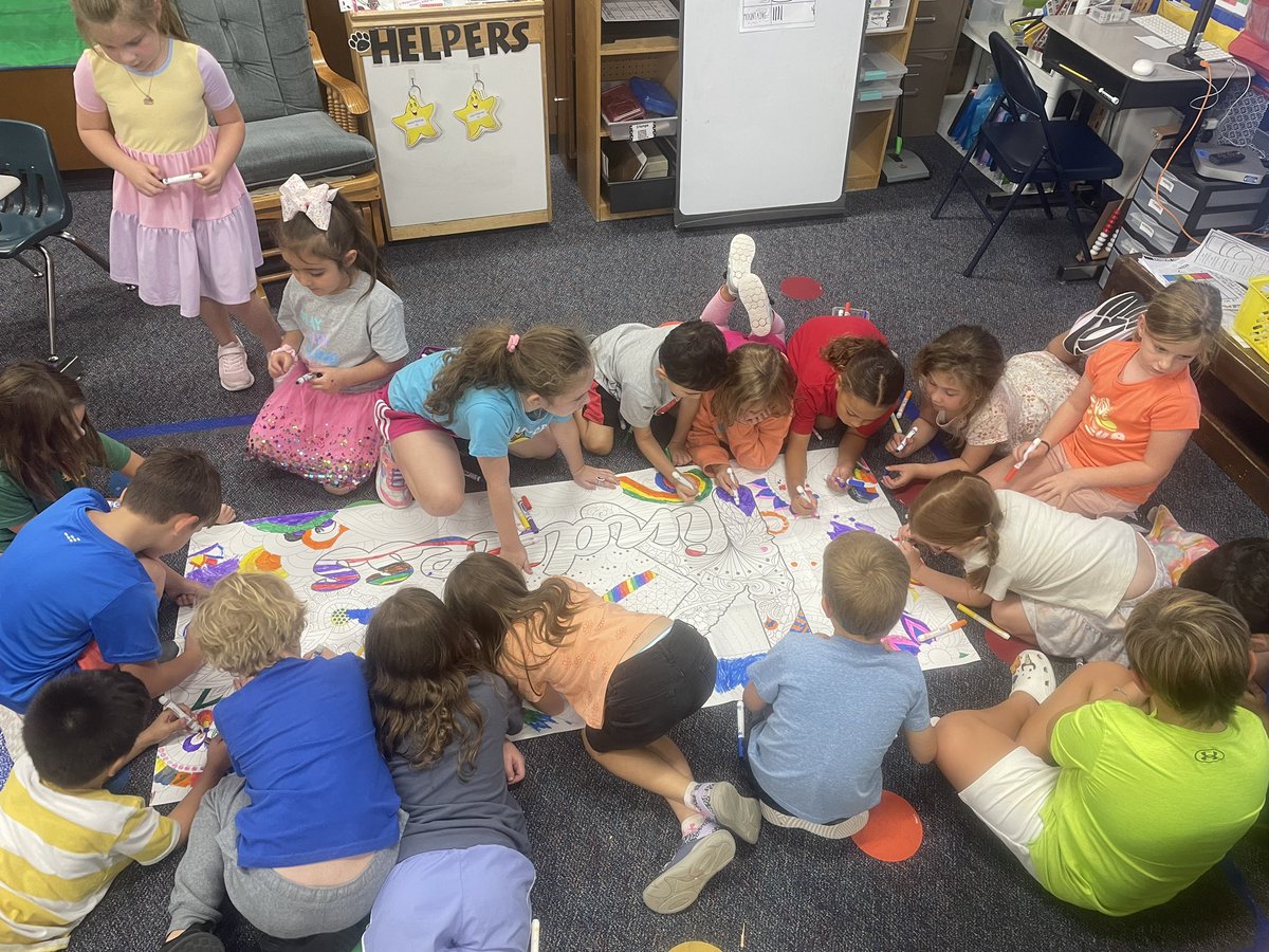 Working together as a TEAM in 1st Grade to complete our Kindness Poster. “Teamwork makes the DREAM work!”   😊😊😊#WeareEddins #Legacylife #eddinselem <a href="/EddinsElem/">Eddins Elementary</a>