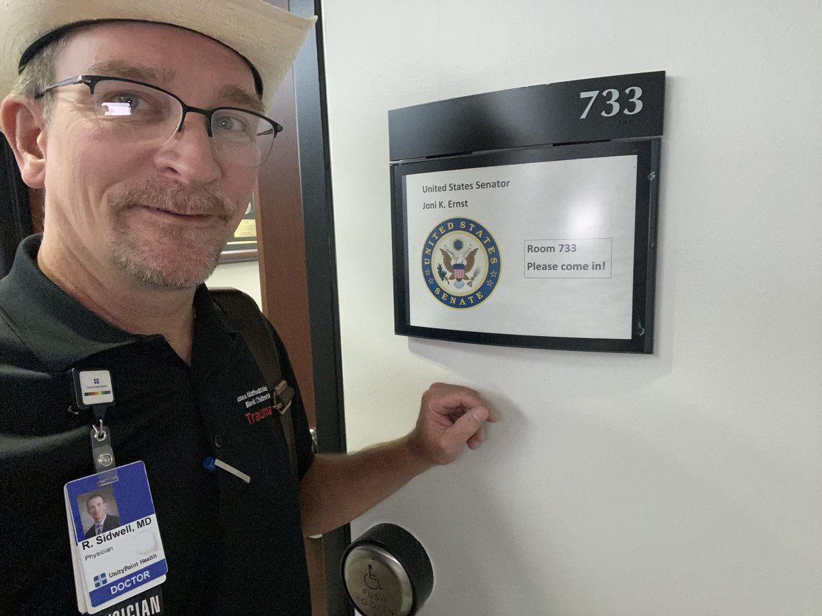 Special trip downtown. Hassle with parking, security, etc. YES - worth it to have the opportunity to speak with @SenJoniErnst staff about important things like #StopTheBleed & #Rural workforce issues. Thanks to John & Marvin for welcoming me. @acsTrauma