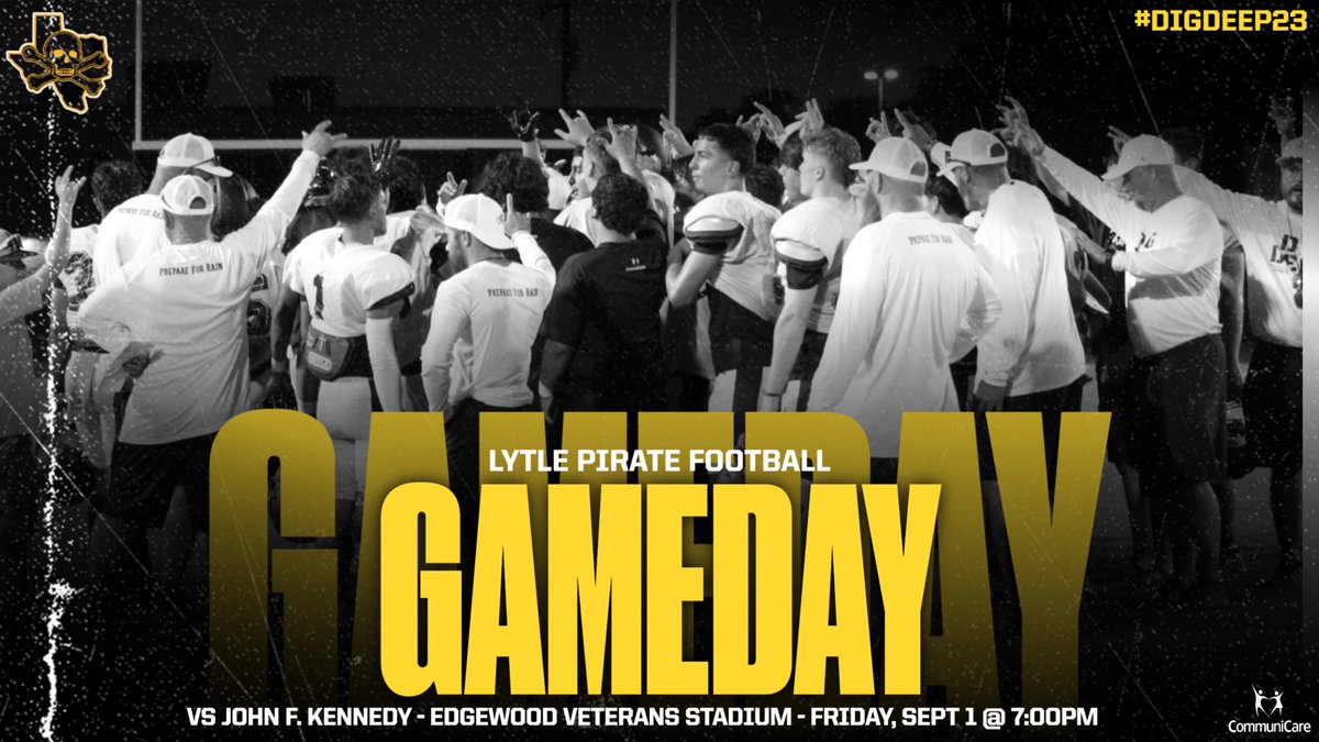Mike Trevino (@_coachtrevino) on Twitter photo 🏆GAMEDAY (WEEK 2)🏆
🏴☠️ vs John F. Kennedy Rockets
🗓️ Friday, September 1, 2023
⏰ 7:00 pm (Kickoff)
📍Edgewood Veterans Stadium (San Antonio)
It’s time to put our “shovel” back to work and “DIG”!
Let’s go!
<a href="/Lytle_Football/">Pirate Football</a>
🤟🏼
#DigDeep23 🏆GAMEDAY (WEEK 2)🏆
🏴☠️ vs John F. Kennedy Rockets
🗓️ Friday, September 1, 2023
⏰ 7:00 pm (Kickoff)
📍Edgewood Veterans Stadium (San Antonio)
It’s time to put our “shovel” back to work and “DIG”!
Let’s go!
<a href="/Lytle_Football/">Pirate Football</a>
🤟🏼
#DigDeep23