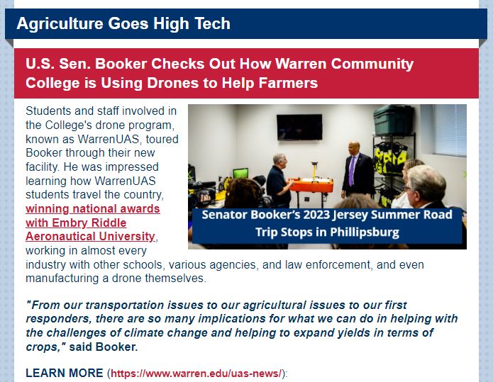 US Senator Cory Booker (NJ) visits WarrenUAS
'Incredible work is taking place at Warren Community College, with their program that trains students for high-paying jobs.'
conta.cc/45rXlo9
#MyWarren #DroneEducation