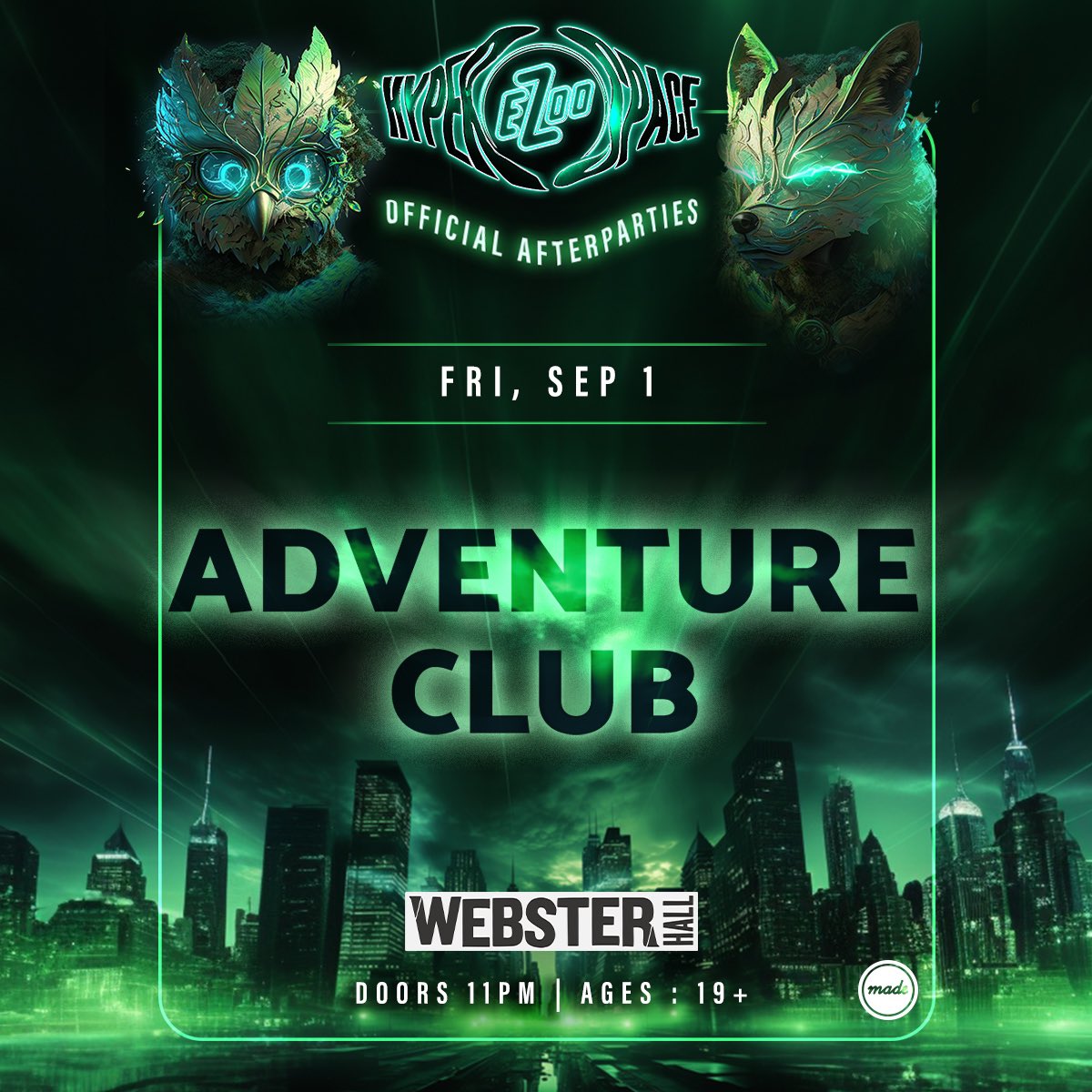 Made Event (@madeevent) on Twitter photo The <a href="/ElectricZooNY/">Electric Zoo Festival</a> madness continues with <a href="/AdventureDub/">Adventure Club</a> at <a href="/WebsterHall/">Webster Hall</a> on Sept 1
Very limited and final tickets remain: bit.ly/AC-WH The <a href="/ElectricZooNY/">Electric Zoo Festival</a> madness continues with <a href="/AdventureDub/">Adventure Club</a> at <a href="/WebsterHall/">Webster Hall</a> on Sept 1
Very limited and final tickets remain: bit.ly/AC-WH