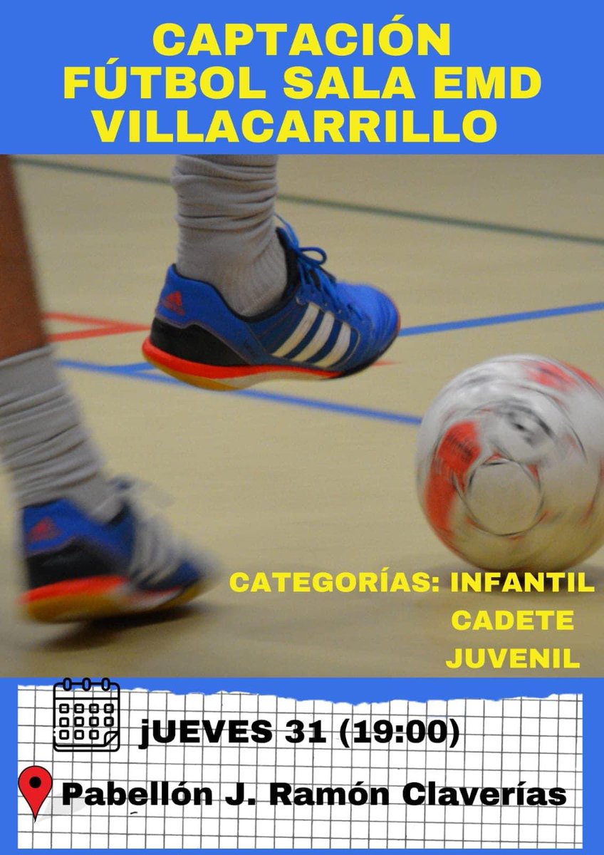 Este jueves no te pierdas las captaciones de las categorías 
inferiores de fútbol sala de villacarrillo.

Estáis invitados !!
💙🤍