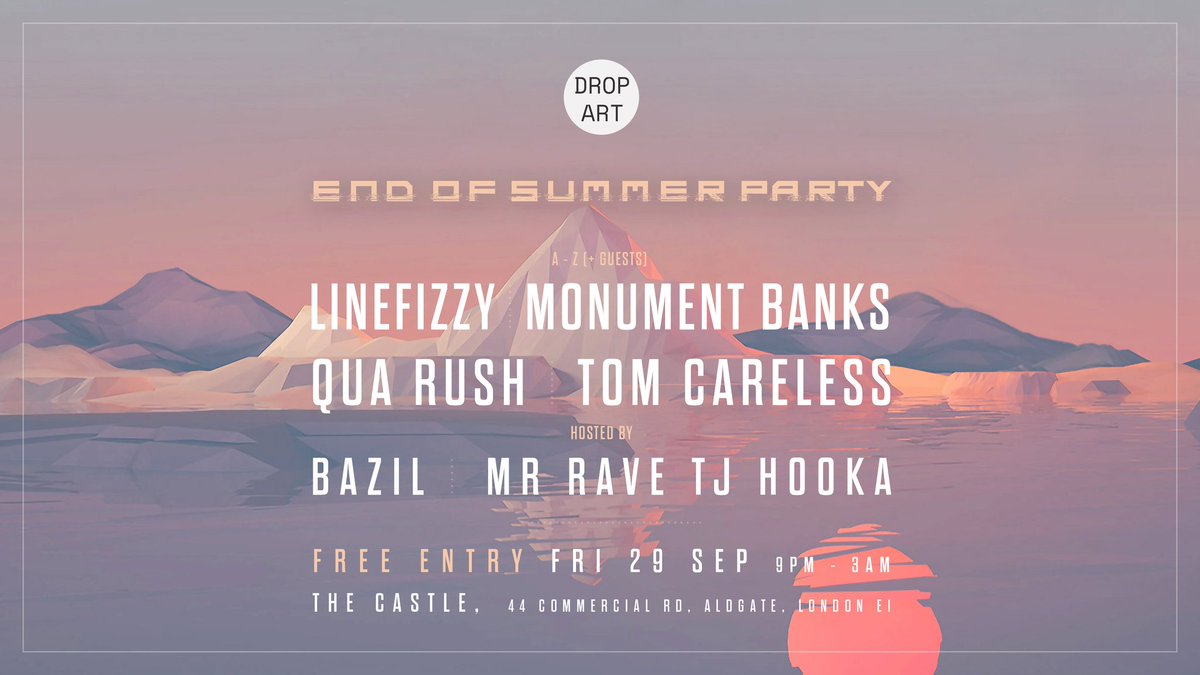 The summer weather has been... questionable so far. Who says we can't extend it by 1 more month? ☀️

We'll see you Fri, September 29th for our End of Summer Party.

Free entry all night! 🤑

<a href="/Qua_rush/">Qua Rush</a> @icollectnoise <a href="/monumentbanks/">Monument Banks</a> <a href="/linefizzy/">Linefizzy</a> <a href="/tj_dreamz/">TJ Dreamz Fulfilled</a>