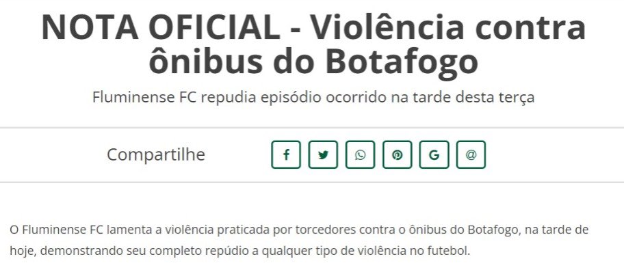 futebol_info's tweet photo. Fluminense emita nota oficial repudiando atitude de torcedores do clube que arremessaram uma pedra contra o ônibus do Botafogo.

📸 Divulgação/Fluminense FC https://t.co/x8s0x0hSzG