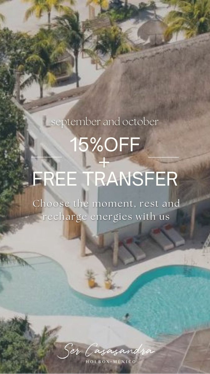 CasaSandraMX's tweet photo. Start a new season enjoying a 15% off + free transfer for the months of September and October
Take advantage of the moment and enjoy some time just for you in Ser Casasandra!

 https://t.co/Vxtat44fn4 https://t.co/S39H0q98gM
