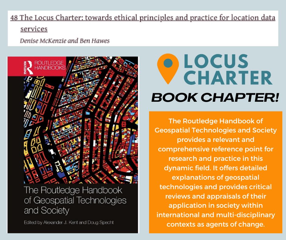 BIG NEWS! <a href="/LocusCharter/">Locus Charter</a> is featured in brand new <a href="/routledgebooks/">Routledge Books</a> Routledge Handbook of #Geospatial Technologies and Society, in a chapter written by Ben Hawes and Denise McKenzie! 🌟 Check it out here: routledge.com/The-Routledge-…